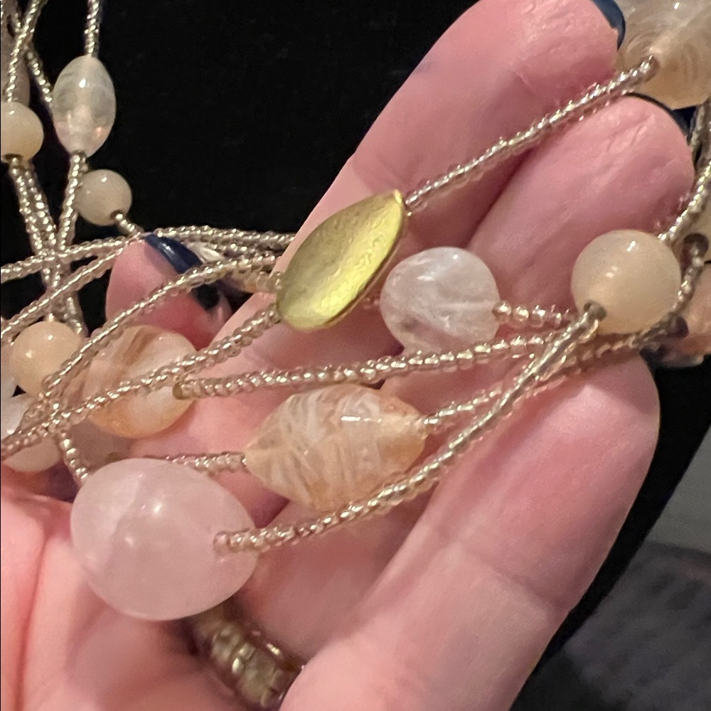 Chico's Multi-Strand Necklace with Peachy Pink  and Gold Beads 9.5” Drop - Picture 8 of 8